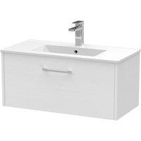Hudson Reed Juno 800mm Wall Hung Single Drawer Vanity & Minimalist Basin - White Ash, White