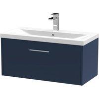 Hudson Reed Juno 800mm Wall Hung Single Drawer Vanity & Mid-Edge Basin - Electric Blue, Blue
