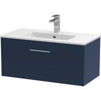 Hudson Reed Juno 800mm Wall Hung Single Drawer Vanity & Minimalist Basin - Electric Blue, Blue
