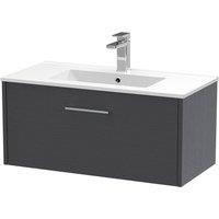 Hudson Reed Juno 800mm Wall Hung Single Drawer Vanity & Minimalist Basin - Graphite Grey, Grey