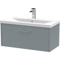Hudson Reed Juno 800mm Wall Hung Single Drawer Vanity & Mid-Edge Basin - Coastal Grey, Grey