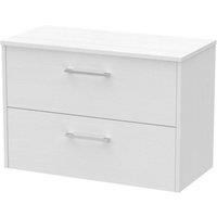 Hudson Reed Juno 800mm Wall Hung 2 Drawer Vanity & Worktop - White Ash, White