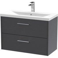 Hudson Reed Juno 800mm Wall Hung 2 Drawer Vanity & Mid-Edge Basin - Graphite Grey, Grey