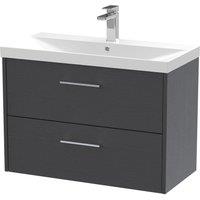 Hudson Reed Juno 800mm Wall Hung 2 Drawer Vanity & Thin-Edge Basin - Graphite Grey, Grey