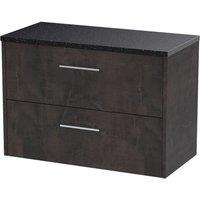 Hudson Reed Juno 800mm Wall Hung 2 Drawer Vanity & Sparkling Black Worktop - Metallic Slate, Grey