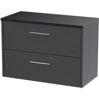 Hudson Reed Juno 800mm Wall Hung 2 Drawer Vanity & Sparkling Black Laminate Top - Graphite Grey, Grey