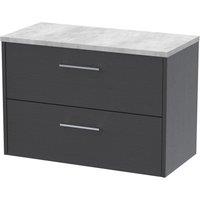 Hudson Reed Juno 800mm Wall Hung 2 Drawer Vanity & Bellato Grey Laminate Top - Graphite Grey, Grey