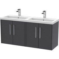 Hudson Reed Juno 1200mm Wall Hung 4 Door Vanity & Double Polymarble Basin - Graphite Grey, Grey