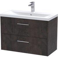 Hudson Reed Juno 800mm Wall Hung 2 Drawer Vanity & Mid-Edge Basin - Metallic Slate, Grey