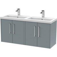 Hudson Reed Juno 1200mm Wall Hung 4 Door Vanity & Double Polymarble Basin - Coastal Grey, Grey