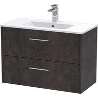 Hudson Reed Juno 800mm Wall Hung 2 Drawer Vanity & Minimalist Basin - Metallic Slate, Grey