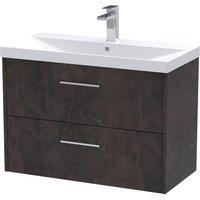 Hudson Reed Juno 800mm Wall Hung 2 Drawer Vanity & Thin-Edge Basin - Metallic Slate, Grey