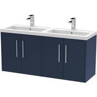 Hudson Reed Juno 1200mm Wall Hung 4 Door Vanity & Double Polymarble Basin - Electric Blue, Blue