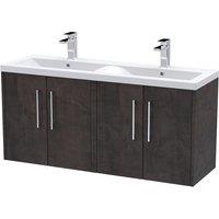 Hudson Reed Juno 1200mm Wall Hung 4 Door Vanity & Double Ceramic Basin - Metallic Slate, Grey