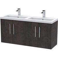 Hudson Reed Juno 1200mm Wall Hung 4 Door Vanity & Double Polymarble Basin - Metallic Slate, Grey