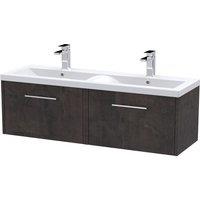 Hudson Reed Juno 1200mm Wall Hung 2 Drawer Vanity & Double Ceramic Basin - Metallic Slate, Grey