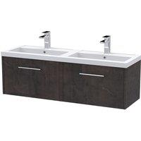 Hudson Reed Juno 1200mm Wall Hung 2 Drawer Vanity & Double Polymarble Basin - Metallic Slate, Grey