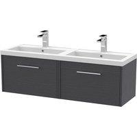 Hudson Reed Juno 1200mm Wall Hung 2 Drawer Vanity & Double Polymarble Basin - Graphite Grey, Grey