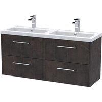 Hudson Reed Juno 1200mm Wall Hung 4 Drawer Vanity & Double Polymarble Basin - Metallic Slate, Grey