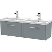 Hudson Reed Juno 1200mm Wall Hung 2 Drawer Vanity & Double Polymarble Basin - Coastal Grey, Grey