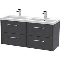 Hudson Reed Juno 1200mm Wall Hung 4 Drawer Vanity & Double Polymarble Basin - Graphite Grey, Grey