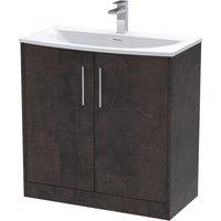 Hudson Reed Juno 800mm Floor Standing 2 Door Vanity & Curved Basin - Metallic Slate, Silver