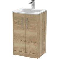 Hudson Reed Juno 500mm Floor Standing 2 Door Vanity & Curved Basin - Autumn Oak, Brown