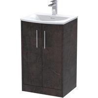 Hudson Reed Juno 500mm Floor Standing 2 Door Vanity & Curved Basin - Metallic Slate, Silver