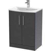 Hudson Reed Juno 600mm Floor Standing 2 Door Vanity & Curved Basin - Graphite Grey, Grey