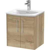 Hudson Reed Juno 500mm Wall Hung 2 Door Vanity & Curved Basin - Autumn Oak, Brown