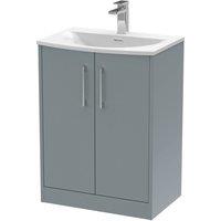 Hudson Reed Juno 600mm Floor Standing 2 Door Vanity & Curved Basin - Coastal Grey, Grey