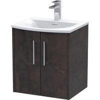 Hudson Reed Juno 500mm Wall Hung 2 Door Vanity & Curved Basin - Metallic Slate, Silver