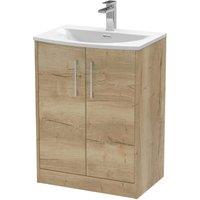 Hudson Reed Juno 600mm Floor Standing 2 Door Vanity & Curved Basin - Autumn Oak, Brown