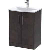 Hudson Reed Juno 600mm Floor Standing 2 Door Vanity & Curved Basin - Metallic Slate, Silver