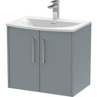 Hudson Reed Juno 600mm Wall Hung 2 Door Vanity & Curved Basin - Coastal Grey, Grey