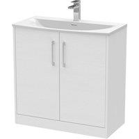 Hudson Reed Juno 800mm Floor Standing 2 Door Vanity & Curved Basin - White Ash, White