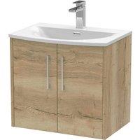 Hudson Reed Juno 600mm Wall Hung 2 Door Vanity & Curved Basin - Autumn Oak, Brown