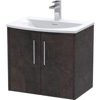 Hudson Reed Juno 600mm Wall Hung 2 Door Vanity & Curved Basin - Metallic Slate, Silver
