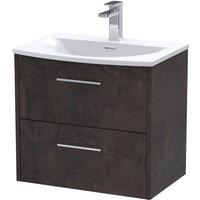 Hudson Reed Juno 600mm Wall Hung 2 Drawer Vanity & Curved Basin - Metallic Slate, Silver