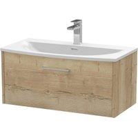 Hudson Reed Juno 800mm Wall Hung Single Drawer Vanity & Curved Basin - Autumn Oak, Brown