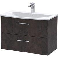 Hudson Reed Juno 800mm Wall Hung 2 Drawer Vanity & Curved Basin - Metallic Slate, Silver