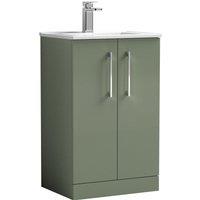 Nuie Arno 500mm Floor Standing 2 Door Vanity & Minimalist Basin Satin Green, Green