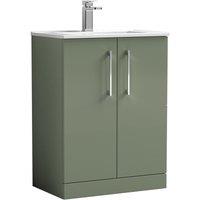Nuie Arno 600mm Floor Standing 2 Door Vanity & Minimalist Basin Satin Green, Green
