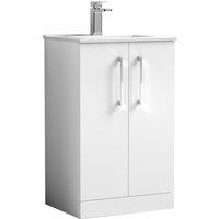 Nuie Arno 500mm Floor Standing 2 Door Vanity & Minimalist Basin Gloss White, White