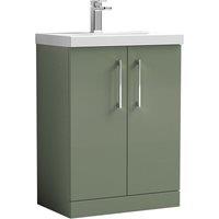 Nuie Arno 600mm Floor Standing 2 Door Vanity & Thin-Edge Basin Satin Green, Green