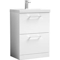 Nuie Arno 600mm Floor Standing 2 Drawer Vanity & Mid-Edge Basin Gloss White, White