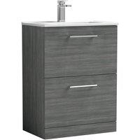 Nuie Arno 600mm Floor Standing 2 Drawer Vanity & Minimalist Basin Anthracite, Grey