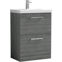 Nuie Arno 600mm Floor Standing 2 Drawer Vanity & Thin-Edge Basin Anthracite, Grey