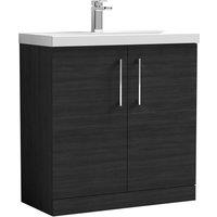 Nuie Arno 800mm Floor Standing 2 Door Vanity & Mid-Edge Basin Charcoal Black, Black
