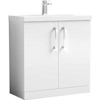 Nuie Arno 800mm Floor Standing 2 Door Vanity & Mid-Edge Basin Gloss White, White
